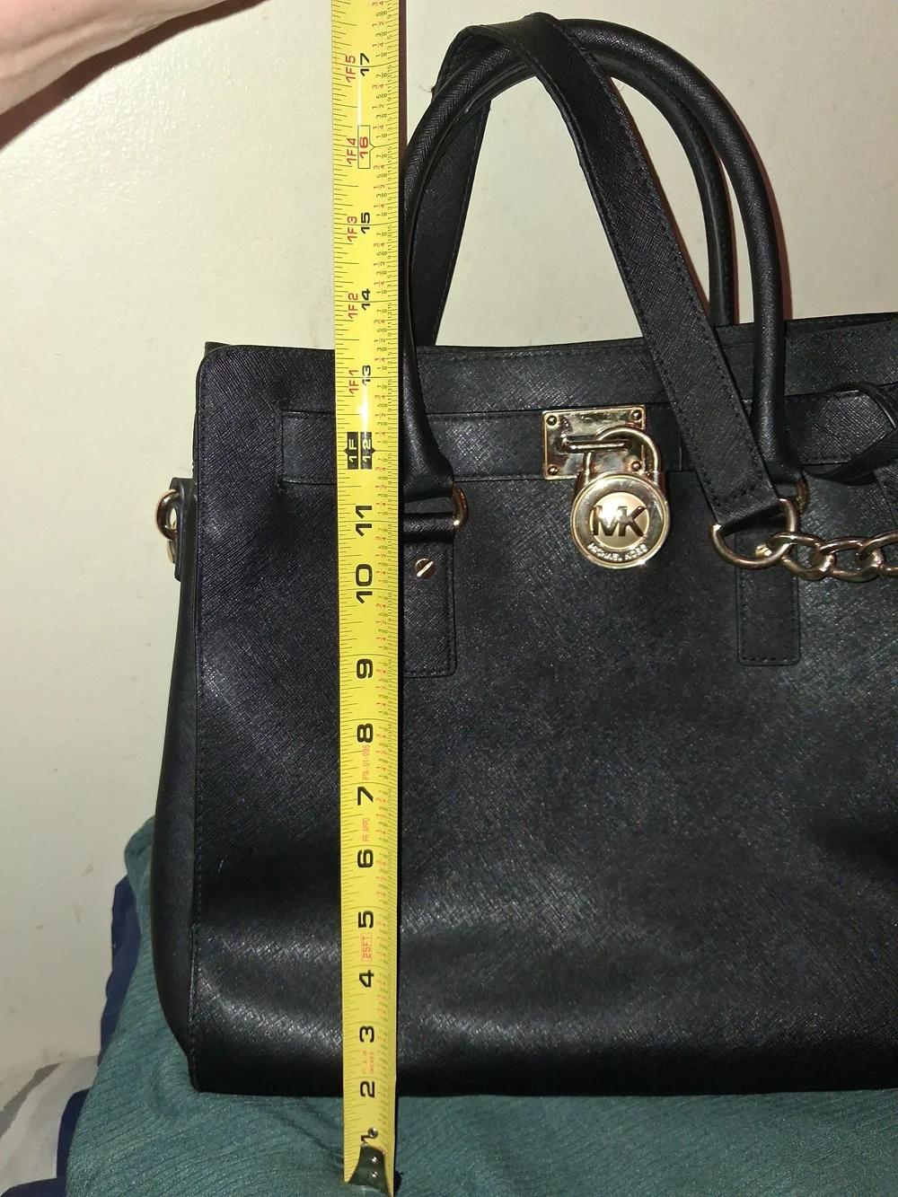 Michael Kors Black Leather Tote with Gold Accent Charm
